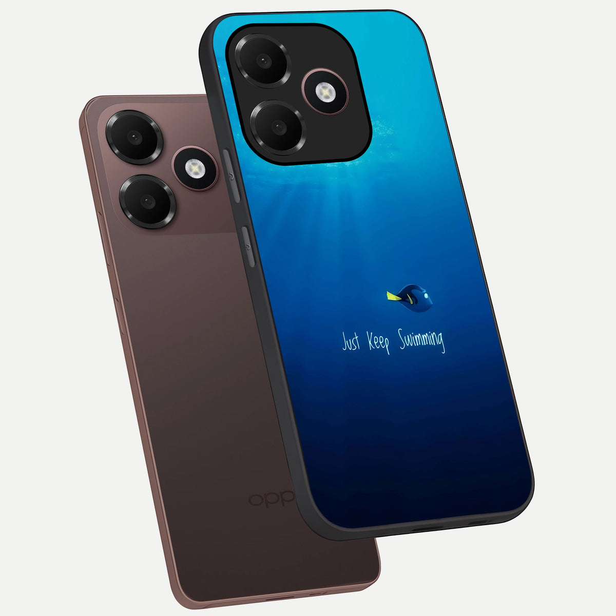  Just Keep Swimming phone case For Oppo A6C 5G showing premium glass back cover with detailed artwork