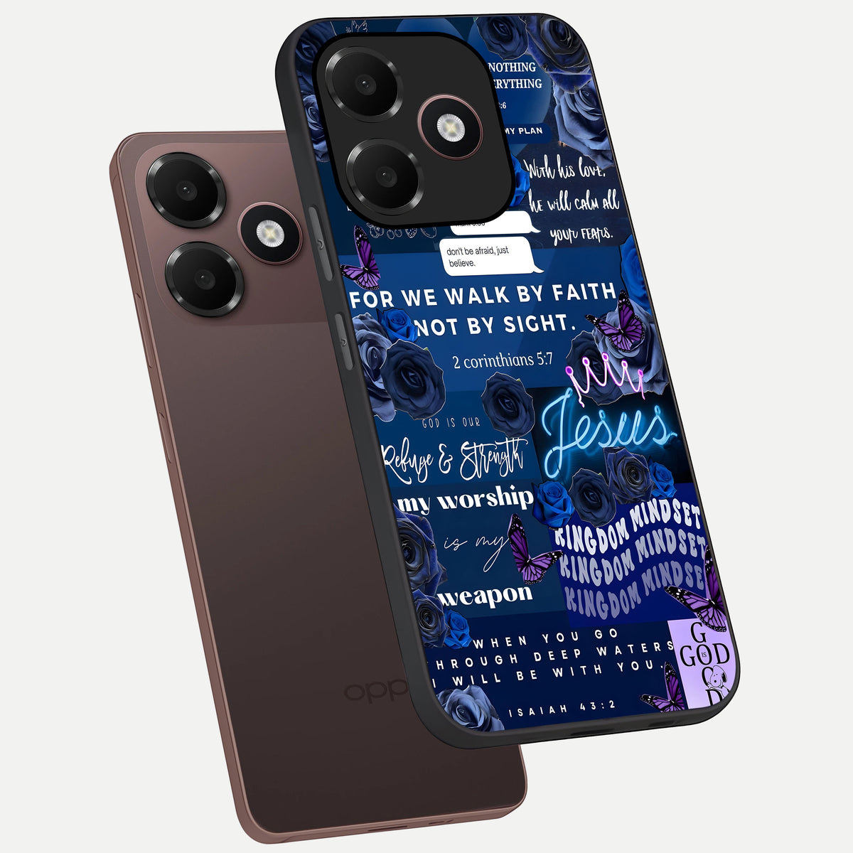  Kingdom Faith Glow phone case For Oppo A6C 5G showing premium glass back cover with detailed artwork
