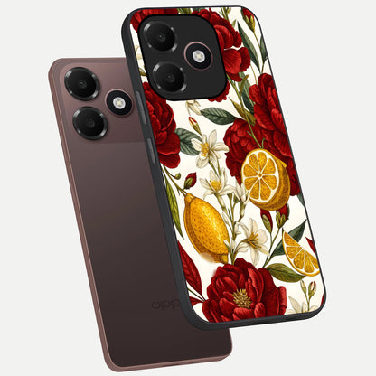  Lemon Rose Charm phone case For Oppo A6C 5G showing premium glass back cover with detailed artwork