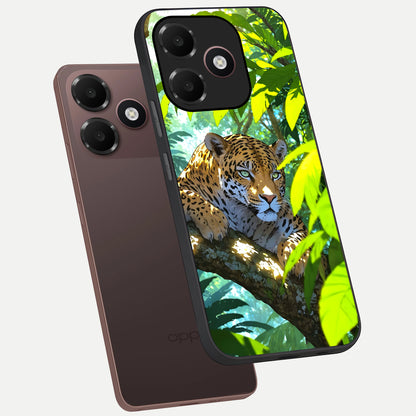  Leopard in Jungle phone case For Oppo A6C 5G showing premium glass back cover with detailed artwork