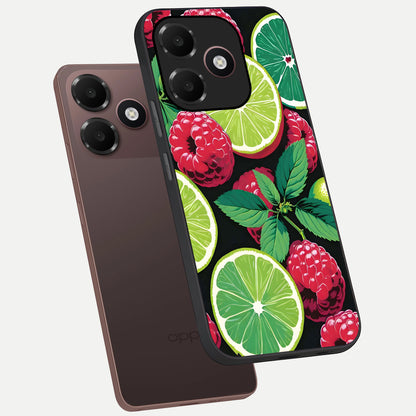  Lime and Raspberry Pattern phone case For Oppo A6C 5G showing premium glass back cover with detailed artwork