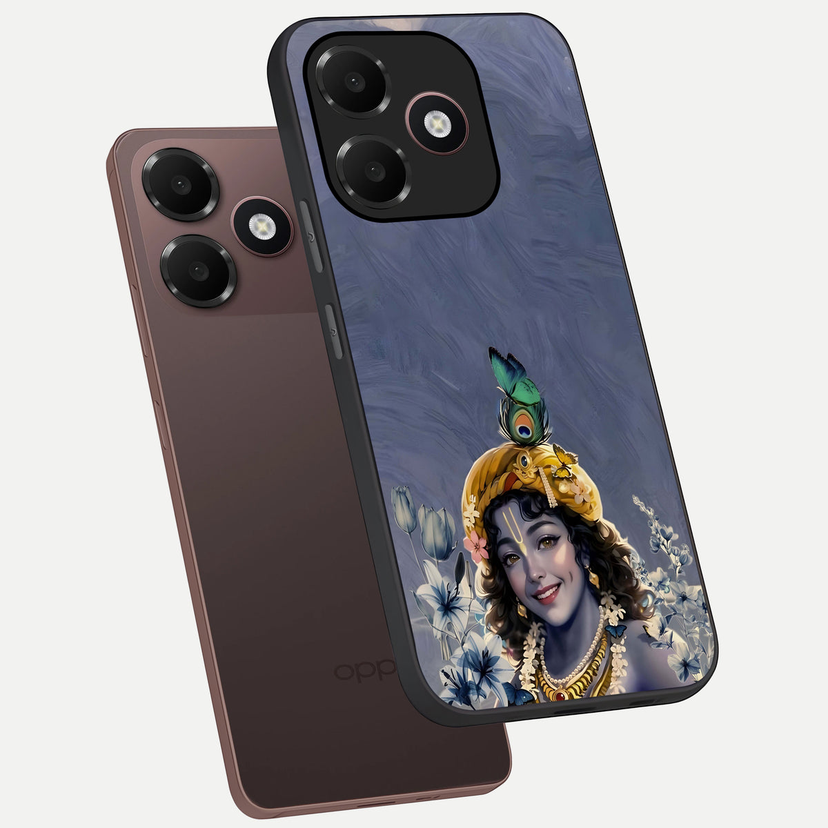  Lord Krishna phone case For Oppo A6C 5G showing premium glass back cover with detailed artwork