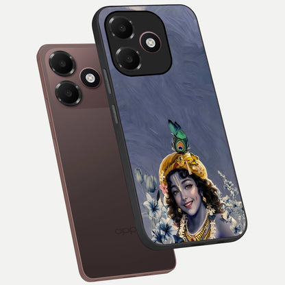  Lord Krishna phone case For Oppo A6C 5G showing premium glass back cover with detailed artwork