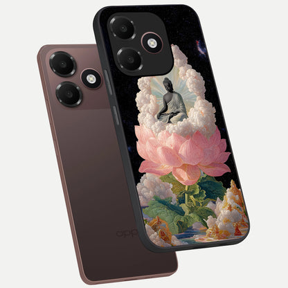  Lotus Divine Peace phone case For Oppo A6C 5G showing premium glass back cover with detailed artwork