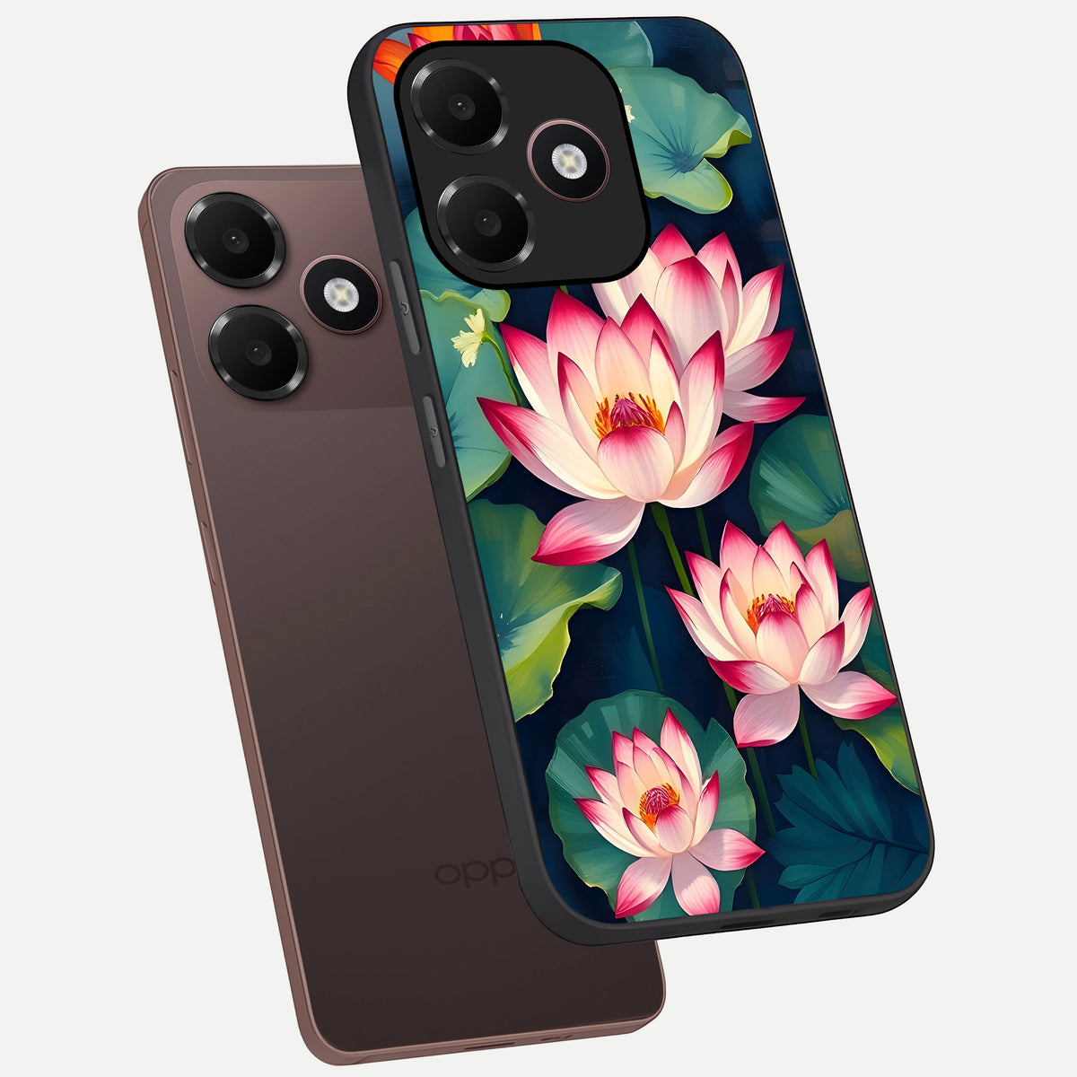  Lotus Dream Serenity phone case For Oppo A6C 5G showing premium glass back cover with detailed artwork