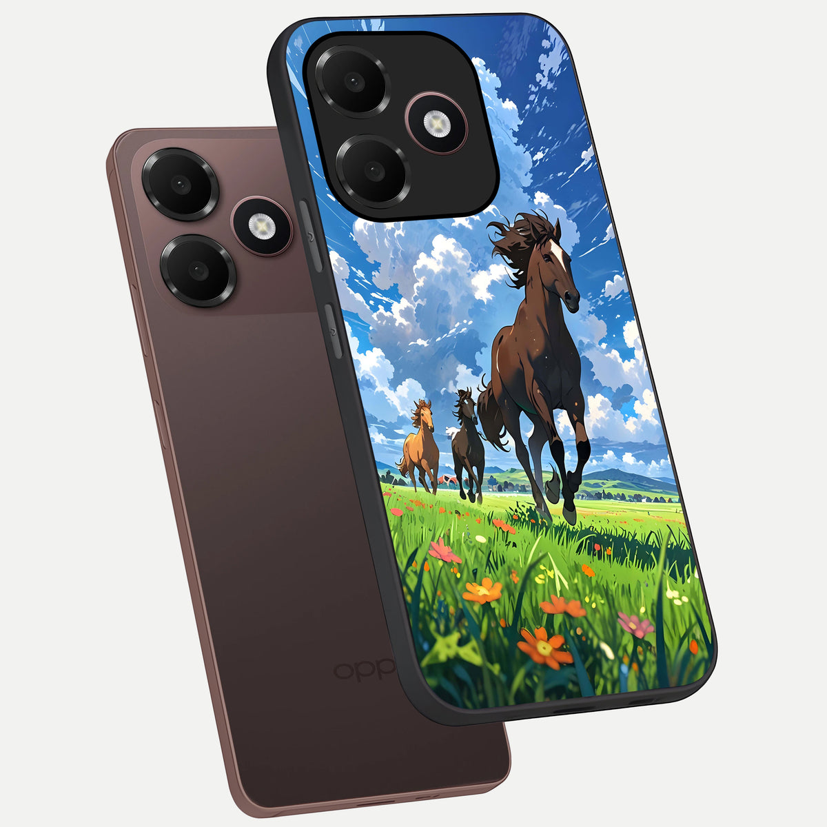  Majestic Horses Galloping phone case For Oppo A6C 5G showing premium glass back cover with detailed artwork