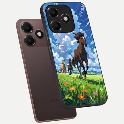  Majestic Horses Galloping phone case For Oppo A6C 5G showing premium glass back cover with detailed artwork