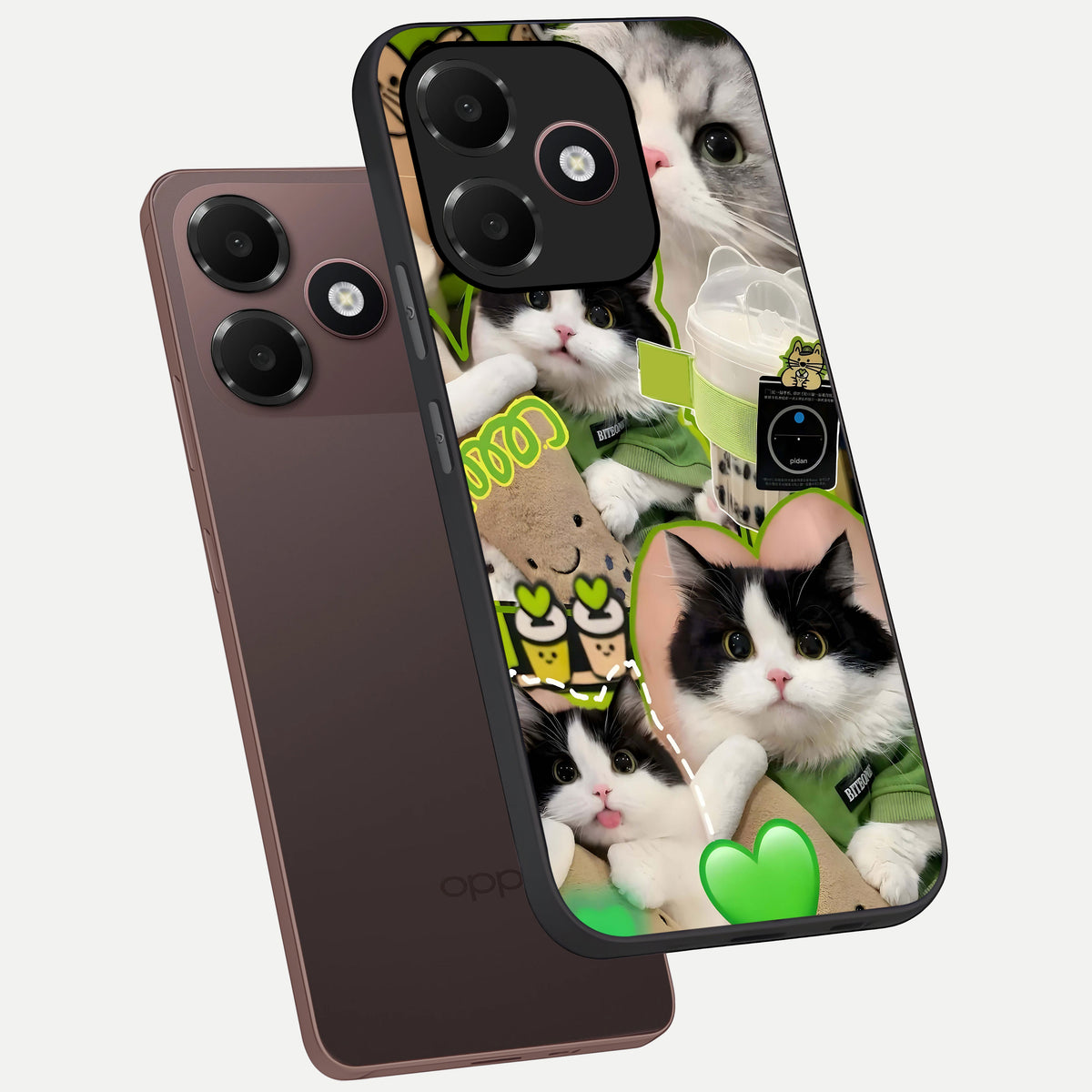  Matcha Cats Mood phone case For Oppo A6C 5G showing premium glass back cover with detailed artwork