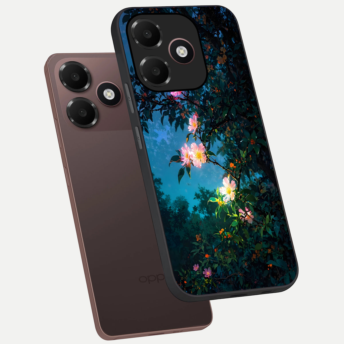  Midnight Bloom Glow phone case For Oppo A6C 5G showing premium glass back cover with detailed artwork