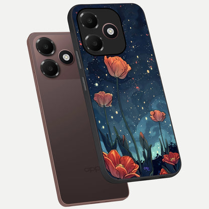  Midnight Tulip Glow phone case For Oppo A6C 5G showing premium glass back cover with detailed artwork