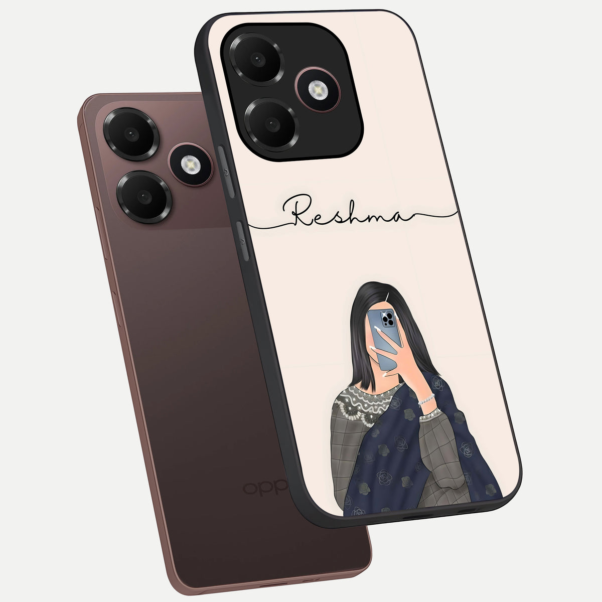  Mirror Mood Muse With Custom Name phone case For Oppo A6C 5G showing premium glass back cover with detailed artwork