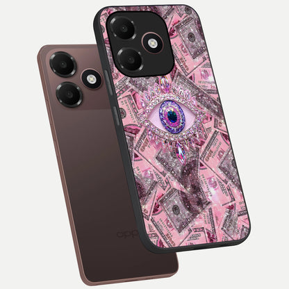  Money Eye Luxe phone case For Oppo A6C 5G showing premium glass back cover with detailed artwork