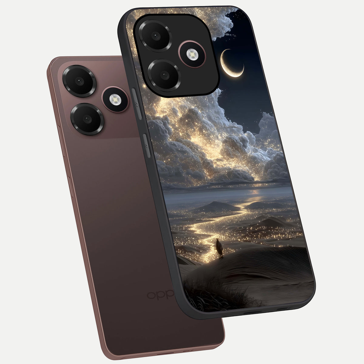  Moonlight Spark Path phone case For Oppo A6C 5G showing premium glass back cover with detailed artwork