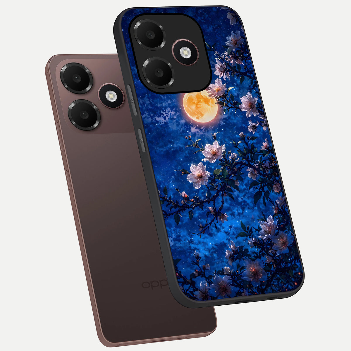  Moonlit Blossoms Night phone case For Oppo A6C 5G showing premium glass back cover with detailed artwork