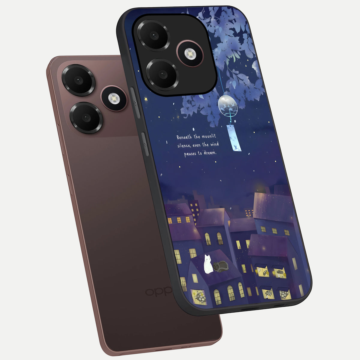  Moonlit Cat Silence phone case For Oppo A6C 5G showing premium glass back cover with detailed artwork