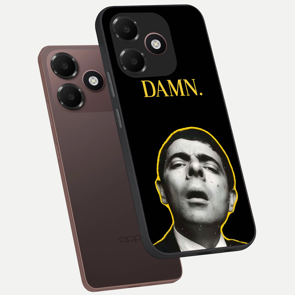  Mr Bean Damn phone case For Oppo A6C 5G showing premium glass back cover with detailed artwork