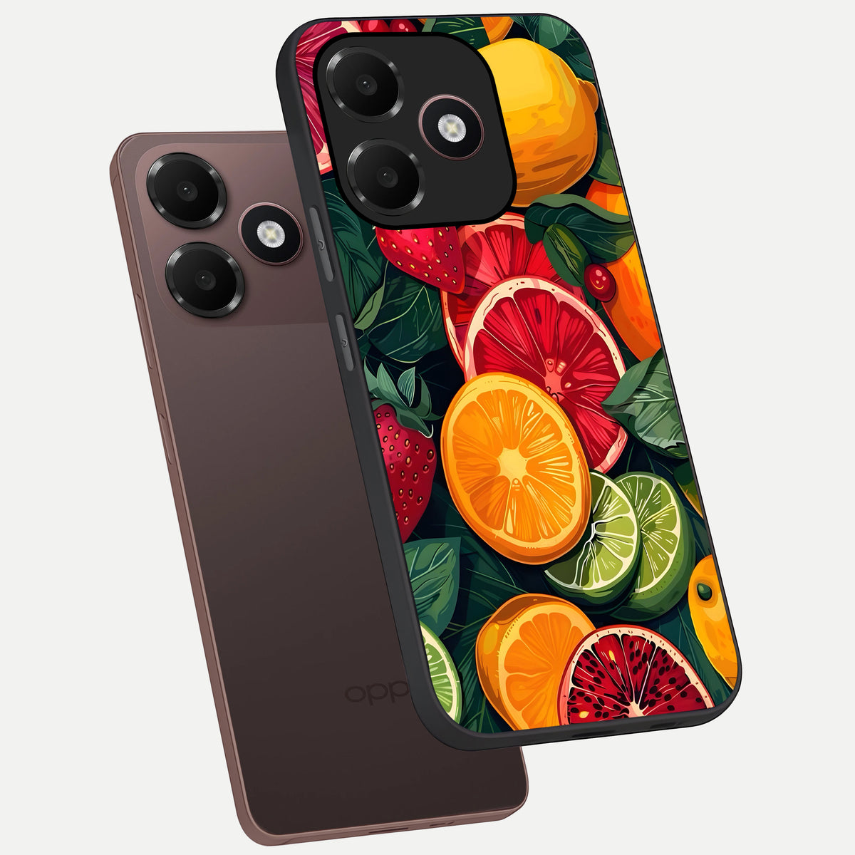  Multiple Fruits phone case For Oppo A6C 5G showing premium glass back cover with detailed artwork