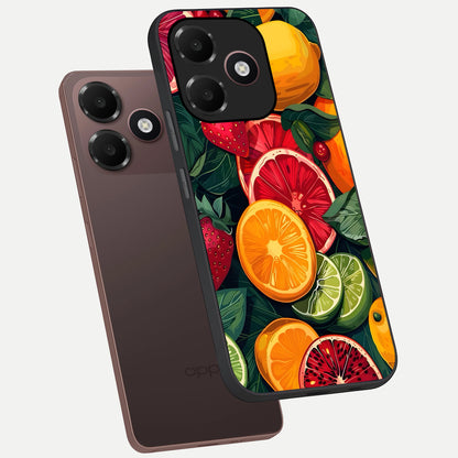  Multiple Fruits phone case For Oppo A6C 5G showing premium glass back cover with detailed artwork