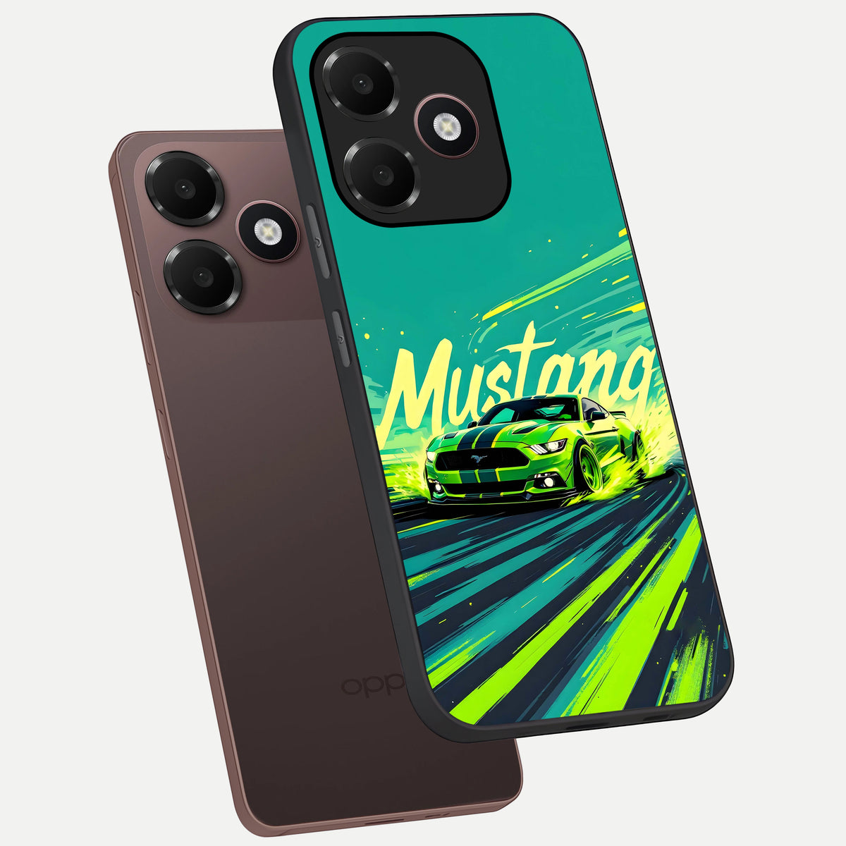  Mustang Bang phone case For Oppo A6C 5G showing premium glass back cover with detailed artwork