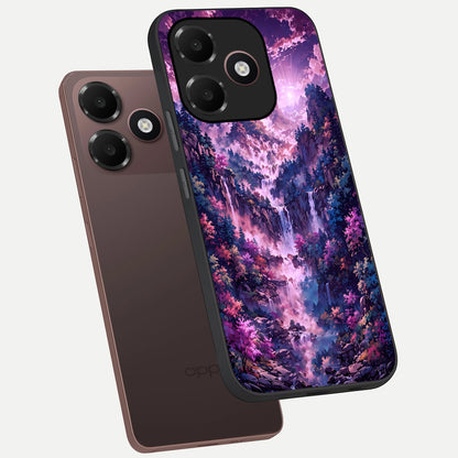  Mystic Cascade Peaks phone case For Oppo A6C 5G showing premium glass back cover with detailed artwork