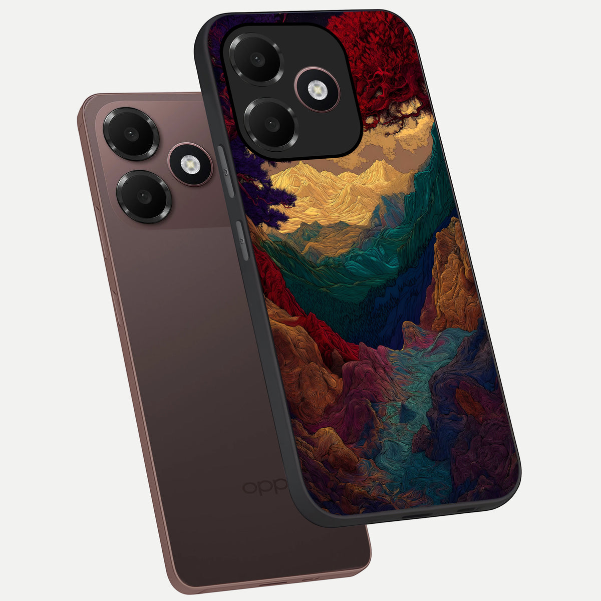  Mystic Valley Light phone case For Oppo A6C 5G showing premium glass back cover with detailed artwork
