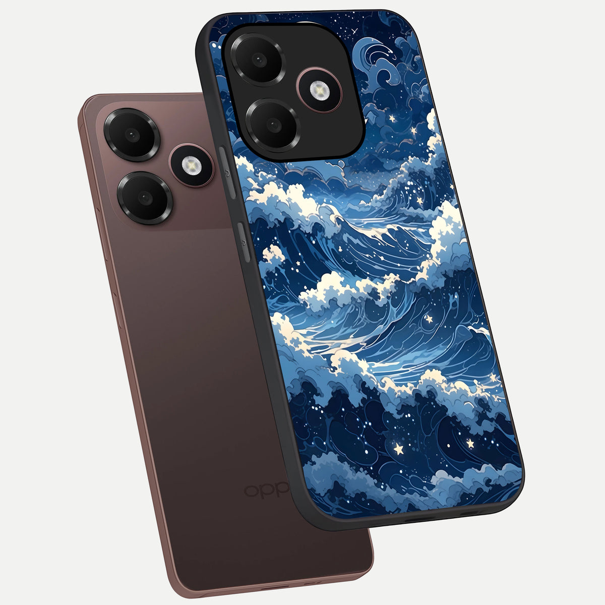  Ocean Moon Waves phone case For Oppo A6C 5G showing premium glass back cover with detailed artwork