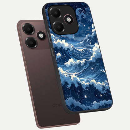  Ocean Moon Waves phone case For Oppo A6C 5G showing premium glass back cover with detailed artwork