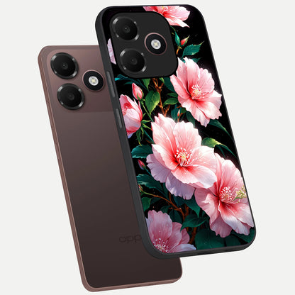  Peach Flower phone case For Oppo A6C 5G showing premium glass back cover with detailed artwork