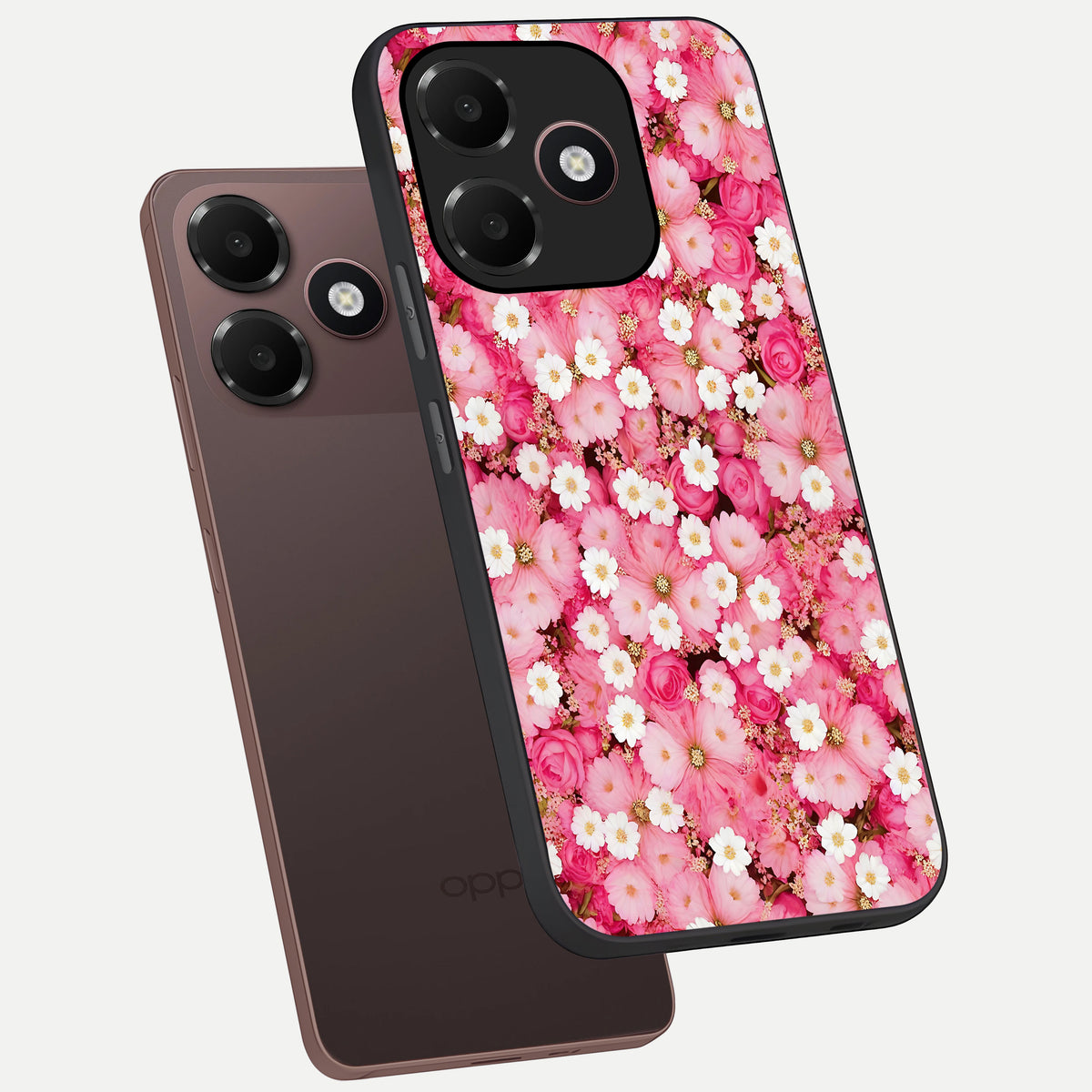  Pink Daisy Bliss phone case For Oppo A6C 5G showing premium glass back cover with detailed artwork