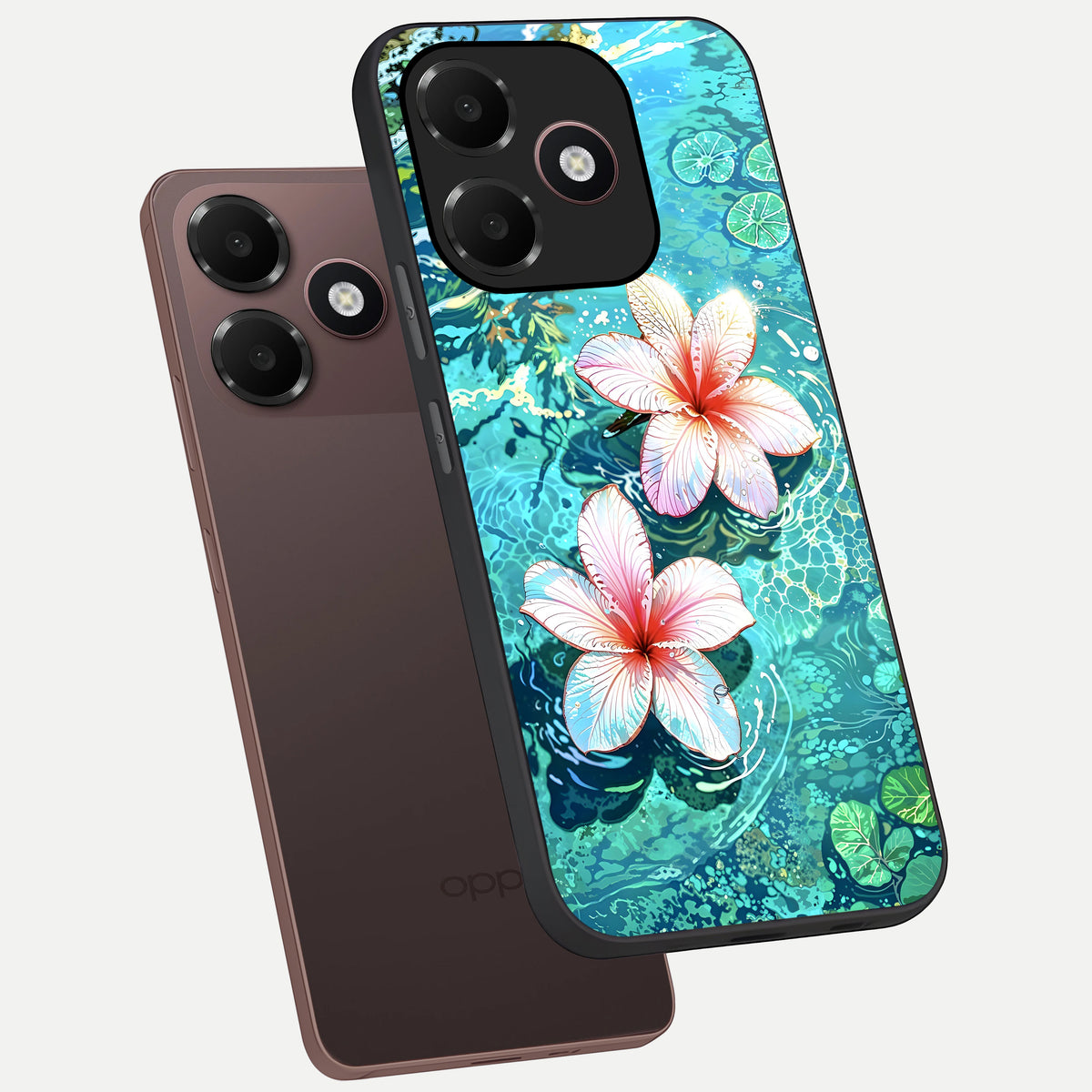  Pink Flowers in Water phone case For Oppo A6C 5G showing premium glass back cover with detailed artwork