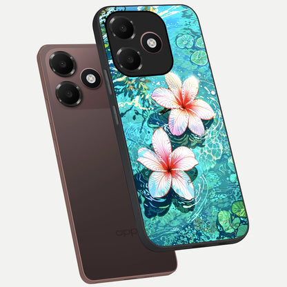  Pink Flowers in Water phone case For Oppo A6C 5G showing premium glass back cover with detailed artwork