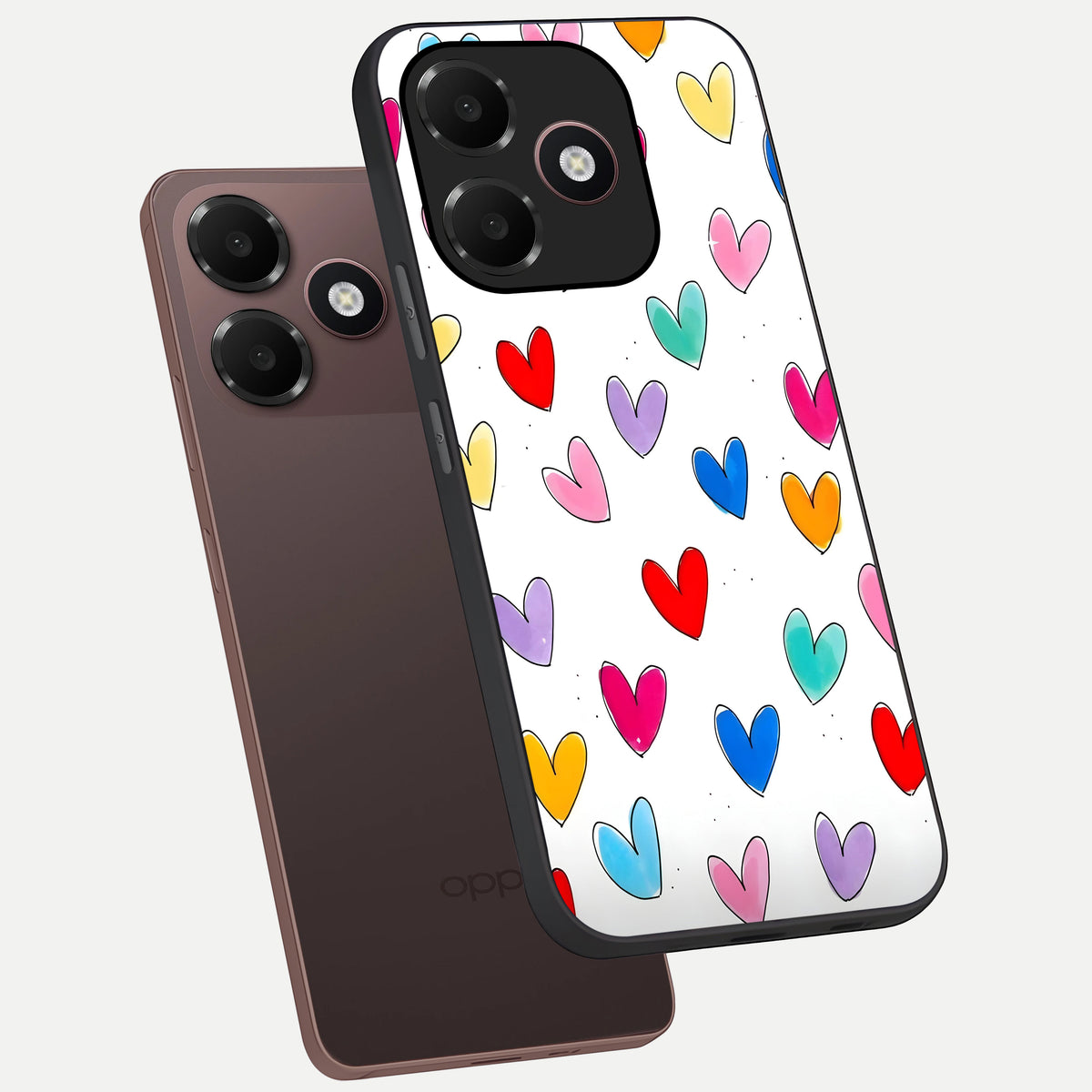  Playful Love Doodles phone case For Oppo A6C 5G showing premium glass back cover with detailed artwork