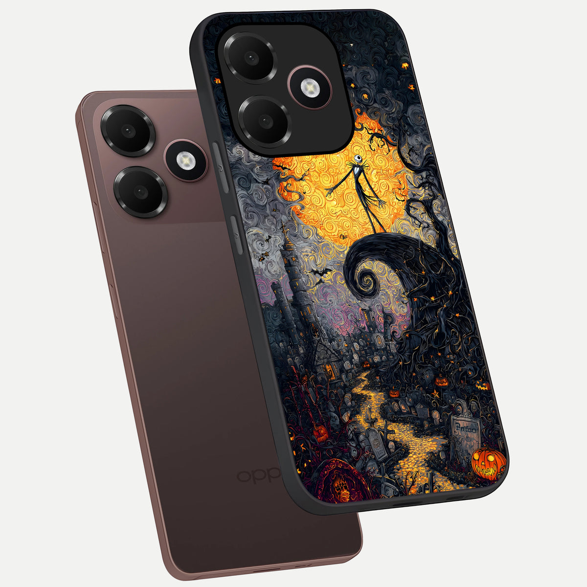  Pumpkin Moon Night phone case For Oppo A6C 5G showing premium glass back cover with detailed artwork