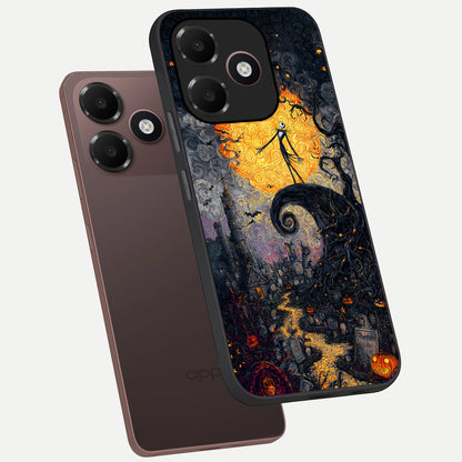  Pumpkin Moon Night phone case For Oppo A6C 5G showing premium glass back cover with detailed artwork