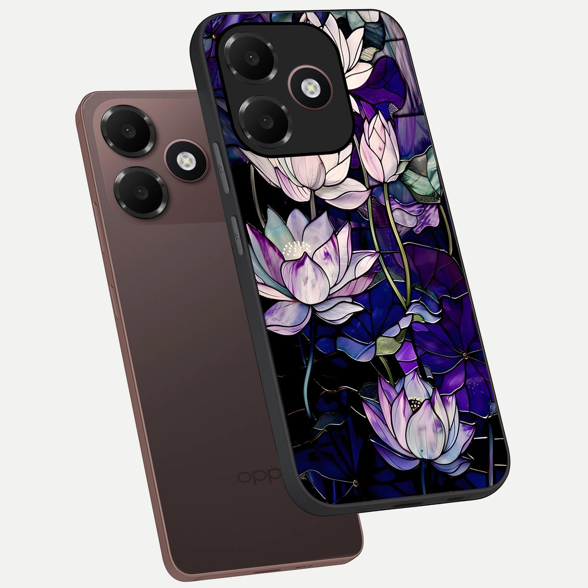  Purple Lotus Pattern phone case For Oppo A6C 5G showing premium glass back cover with detailed artwork