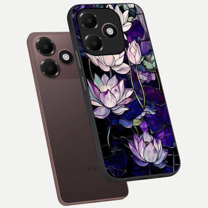  Purple Lotus Pattern phone case For Oppo A6C 5G showing premium glass back cover with detailed artwork