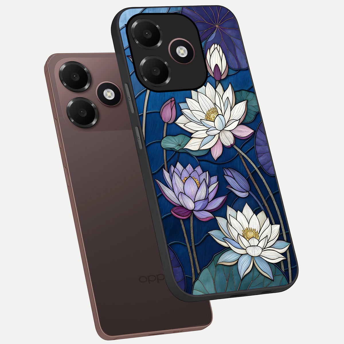  Purple Lotus Stained phone case For Oppo A6C 5G showing premium glass back cover with detailed artwork