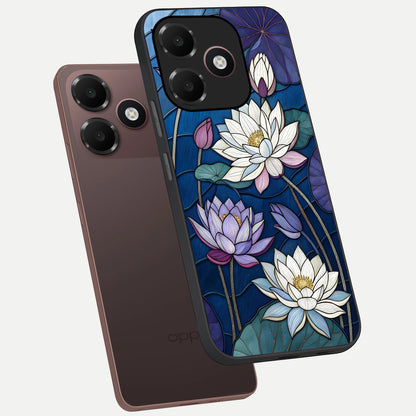  Purple Lotus Stained phone case For Oppo A6C 5G showing premium glass back cover with detailed artwork