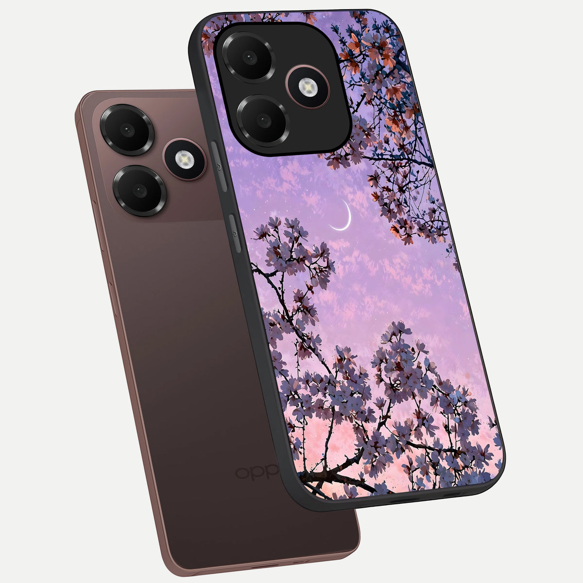  Purple Serenity Moon phone case For Oppo A6C 5G showing premium glass back cover with detailed artwork
