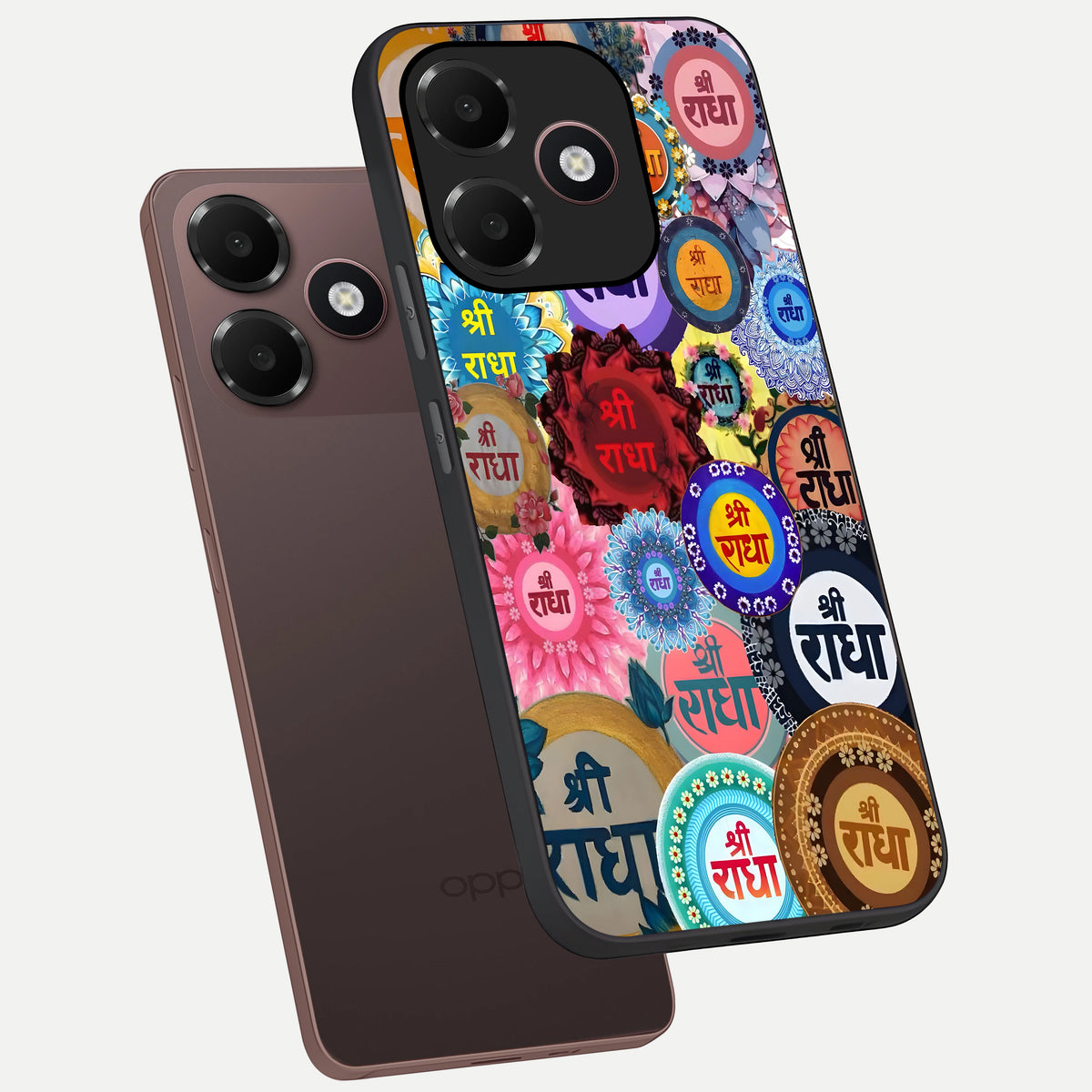  Radha Divine Bloom phone case For Oppo A6C 5G showing premium glass back cover with detailed artwork