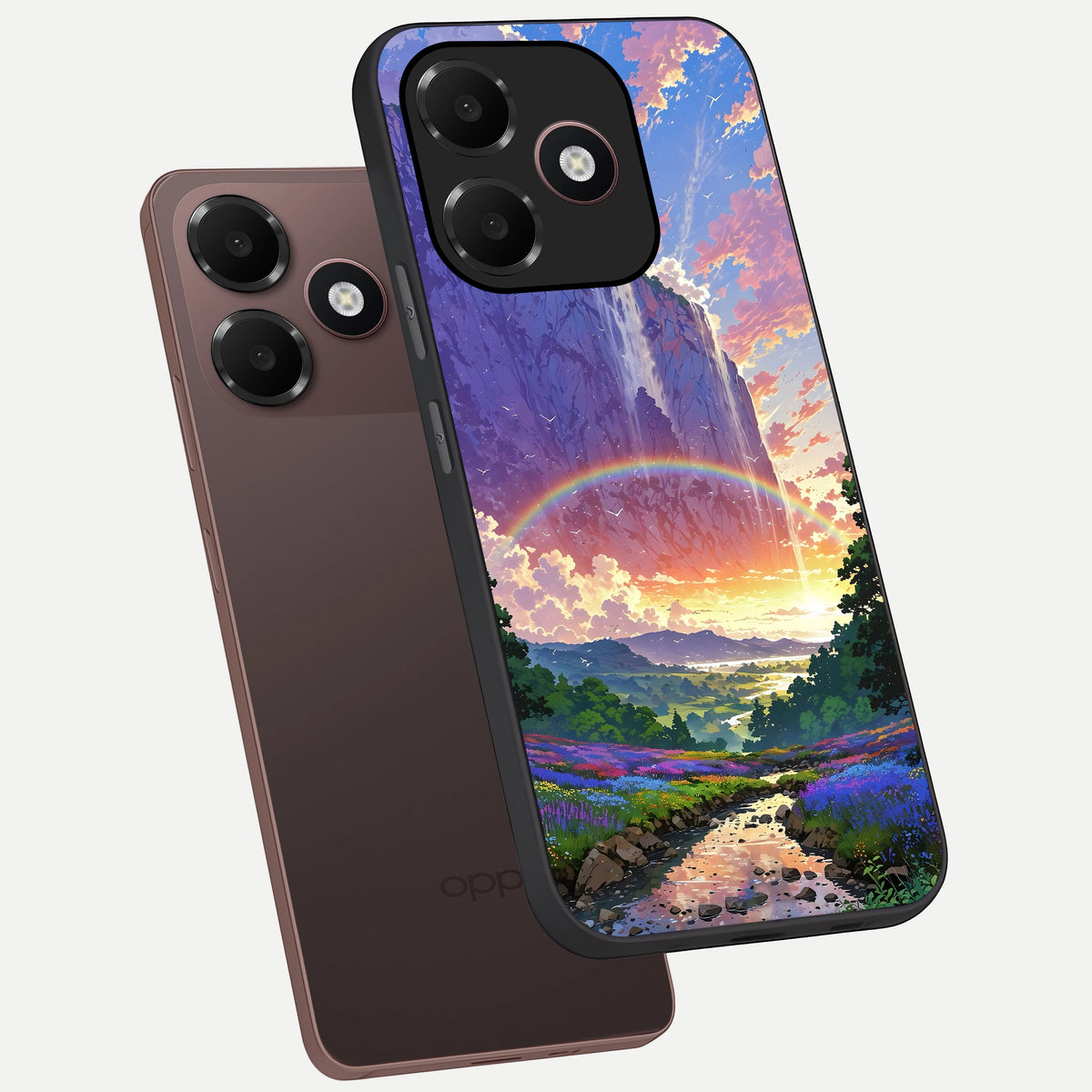  Rainbow Valley Dream phone case For Oppo A6C 5G showing premium glass back cover with detailed artwork