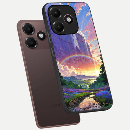  Rainbow Valley Dream phone case For Oppo A6C 5G showing premium glass back cover with detailed artwork