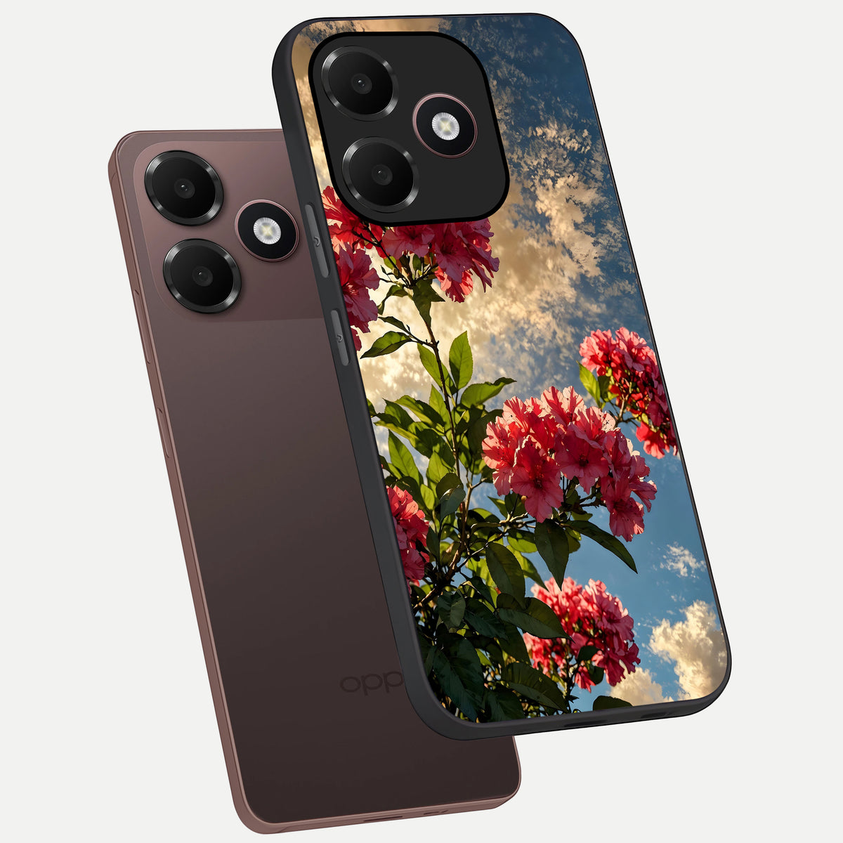  Red Bloom Skies phone case For Oppo A6C 5G showing premium glass back cover with detailed artwork