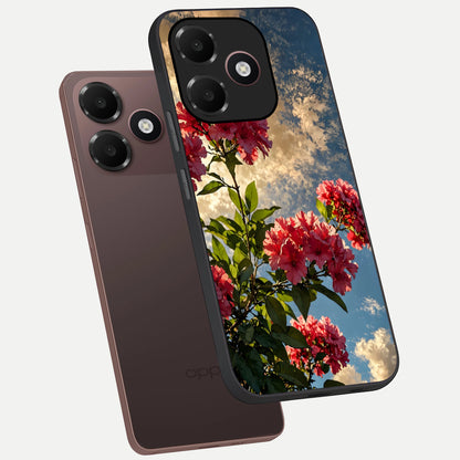  Red Bloom Skies phone case For Oppo A6C 5G showing premium glass back cover with detailed artwork
