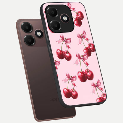  Red Cherries Pattern phone case For Oppo A6C 5G showing premium glass back cover with detailed artwork