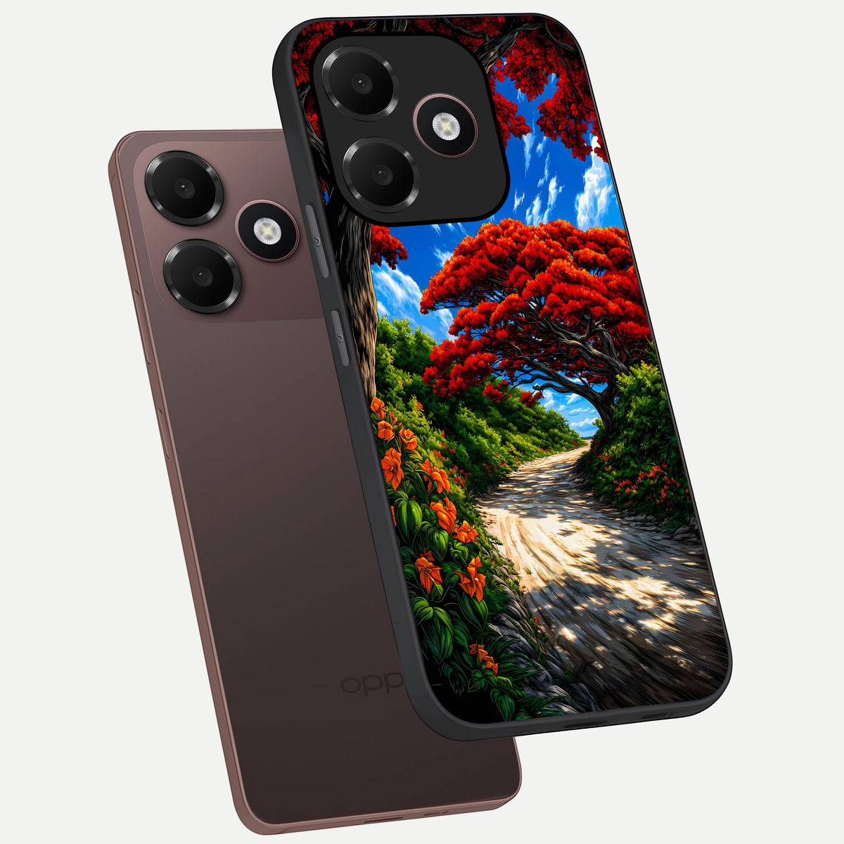  Red Trees Pathway phone case For Oppo A6C 5G showing premium glass back cover with detailed artwork