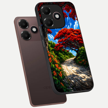  Red Trees Pathway phone case For Oppo A6C 5G showing premium glass back cover with detailed artwork