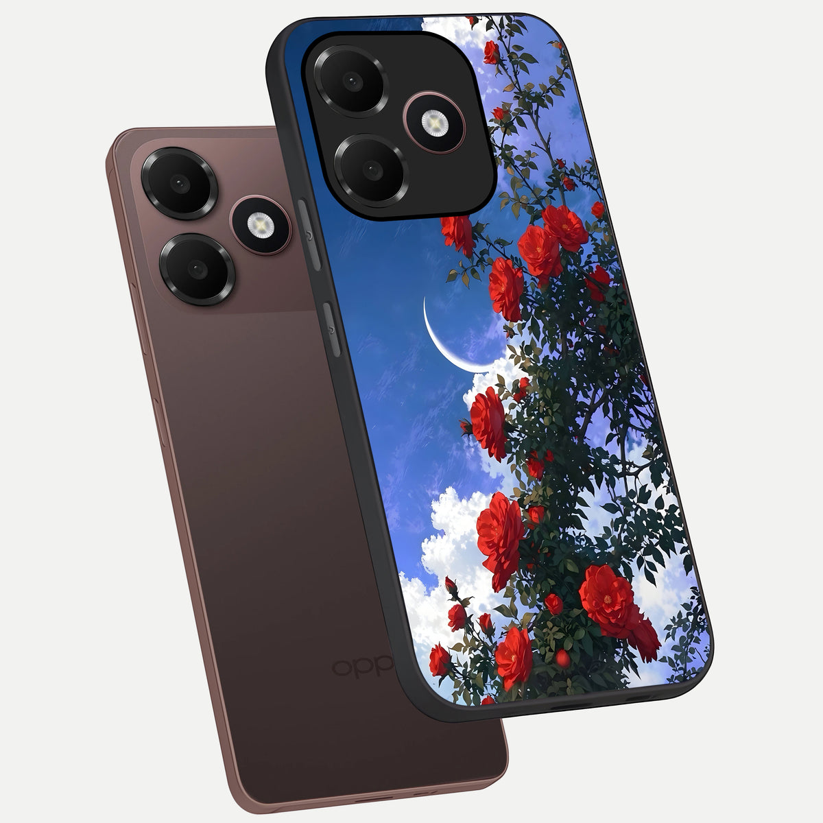  Rose Drift Flowers phone case For Oppo A6C 5G showing premium glass back cover with detailed artwork