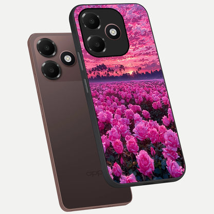  Rose Sunset Valley phone case For Oppo A6C 5G showing premium glass back cover with detailed artwork