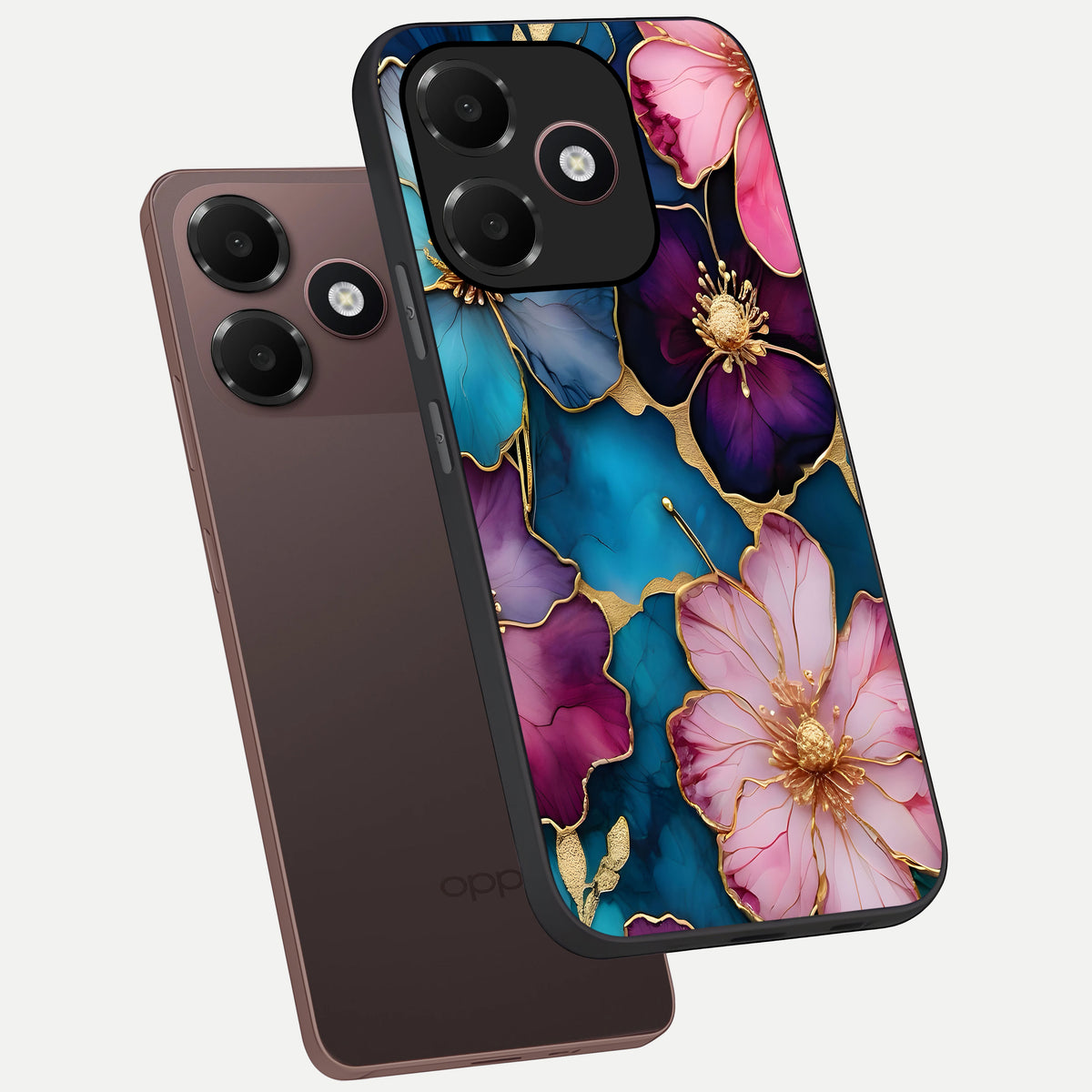  Sparkle Floral phone case For Oppo A6C 5G showing premium glass back cover with detailed artwork